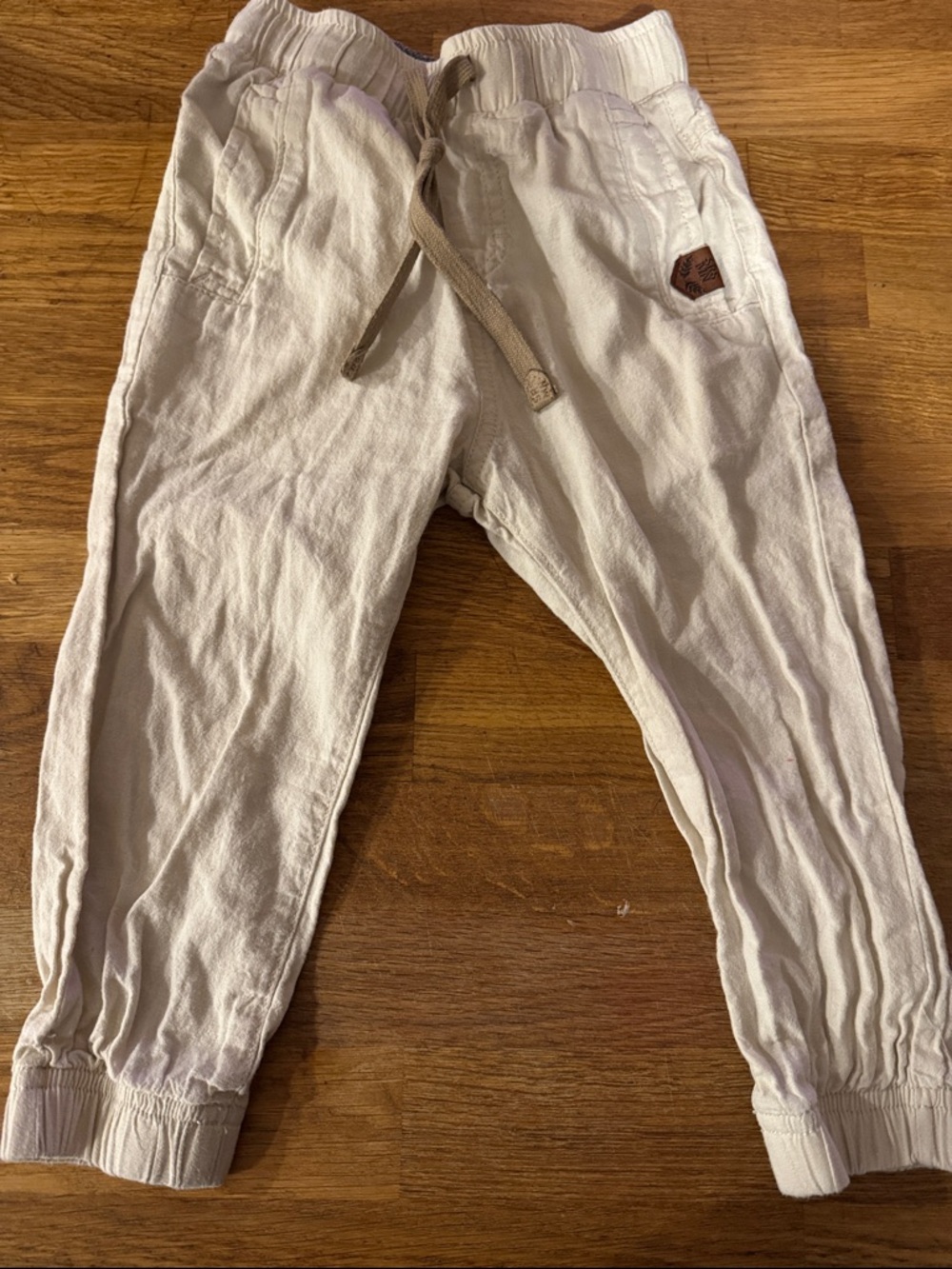 Kids Cream Drawstring Joggers with Elastic Cuffs